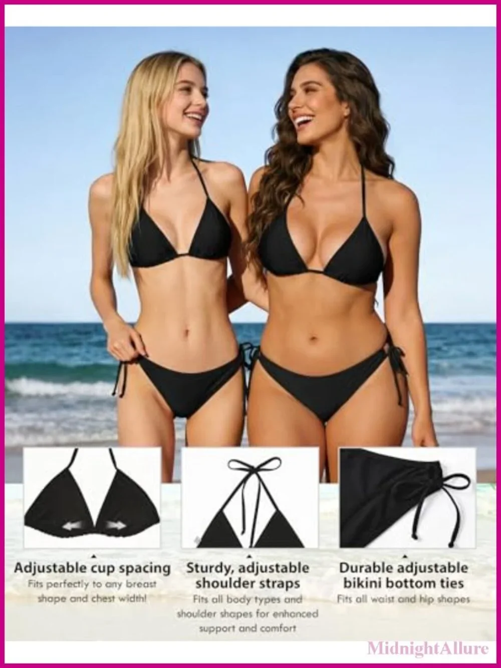 Women's Triangle Halter Bikini Set 2 Piece Low Rise Adjustable